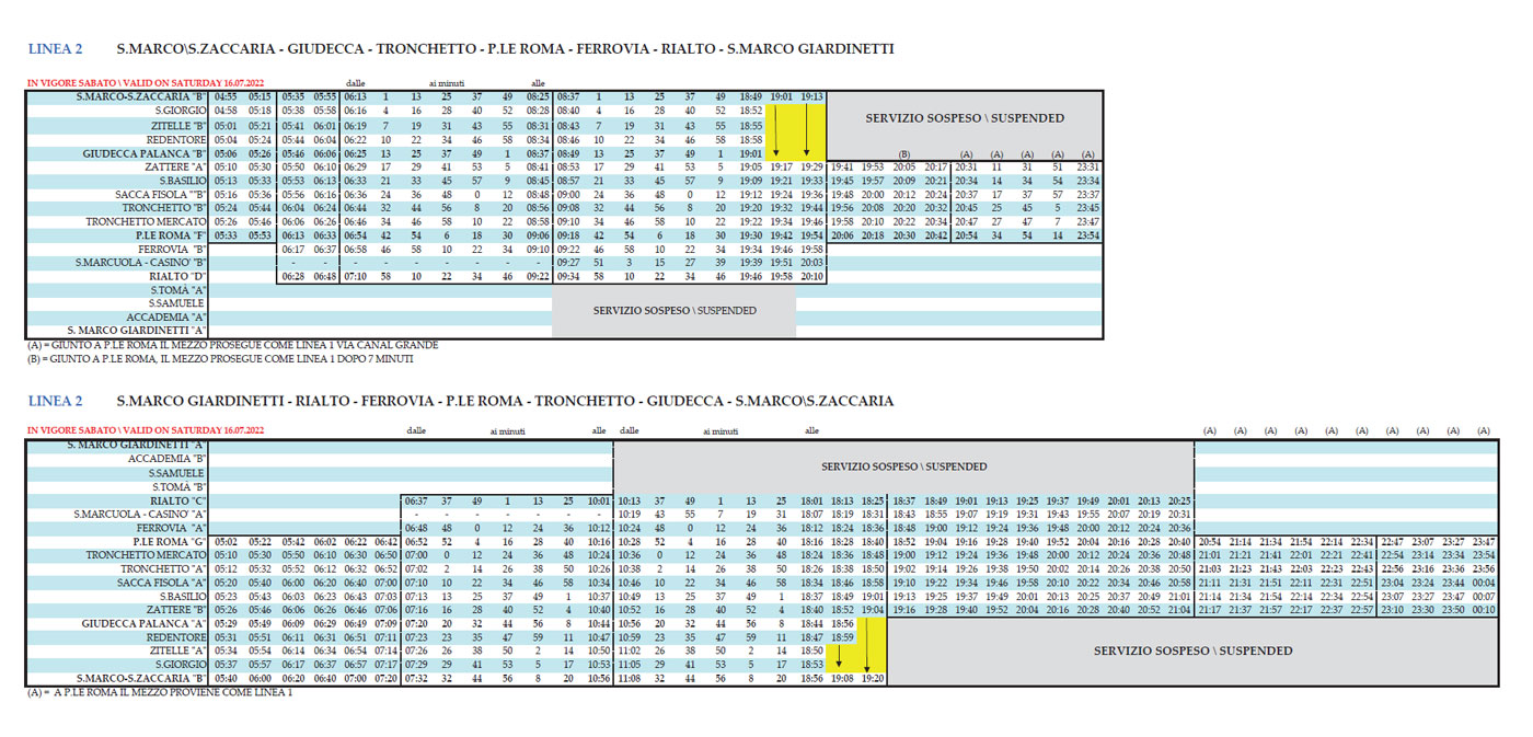 vaporetto 2 horaire et plan vaporetto Dimanche